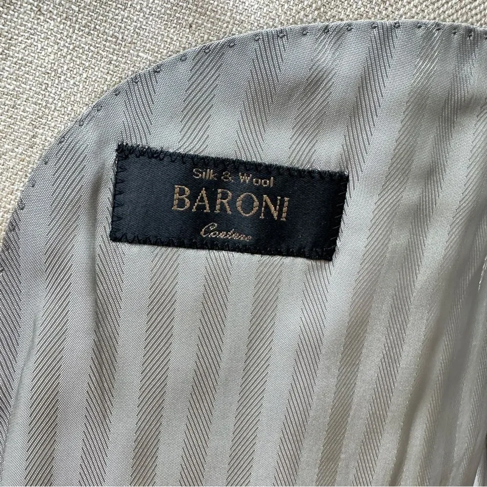 Baroni wool silk blend cream tan suit coat blazer jacket men's 52R Piattelli‎